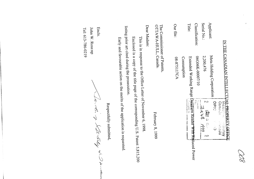 Document de brevet canadien 2200476. Poursuite-Amendment 19990208. Image 1 de 2