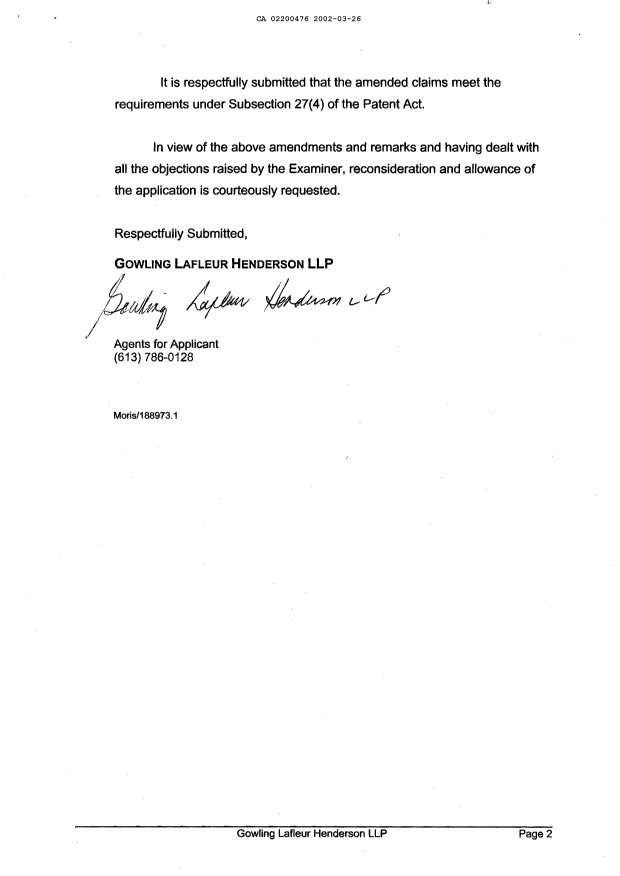 Document de brevet canadien 2200476. Poursuite-Amendment 20020326. Image 2 de 6