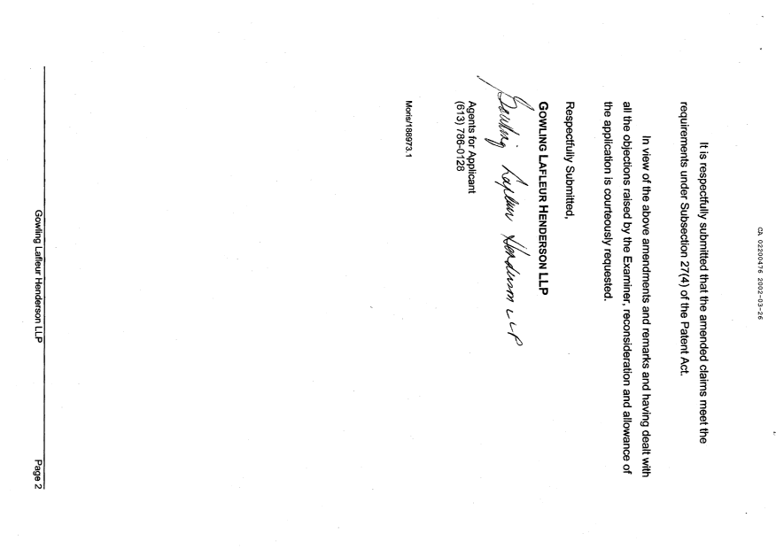 Canadian Patent Document 2200476. Prosecution-Amendment 20020326. Image 2 of 6
