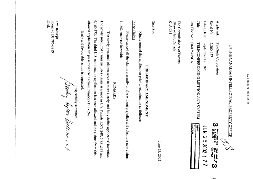 Document de brevet canadien 2200477. Poursuite-Amendment 20020625. Image 1 de 33