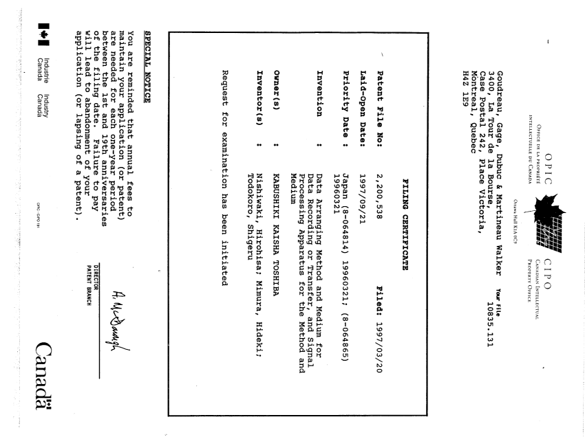 Canadian Patent Document 2200538. Assignment 19970320. Image 5 of 5