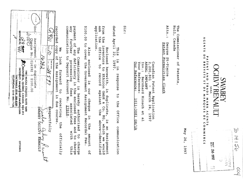 Canadian Patent Document 2200801. Assignment 19970526. Image 1 of 2