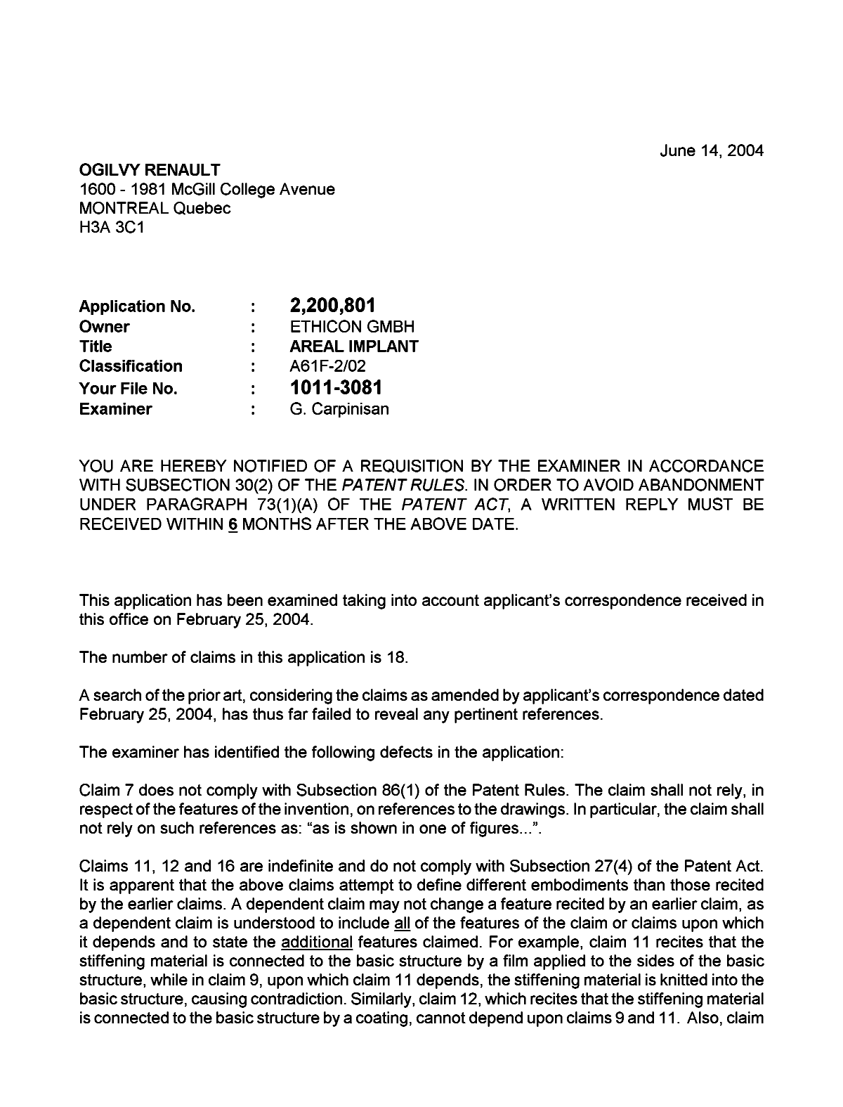Document de brevet canadien 2200801. Poursuite-Amendment 20031214. Image 1 de 2