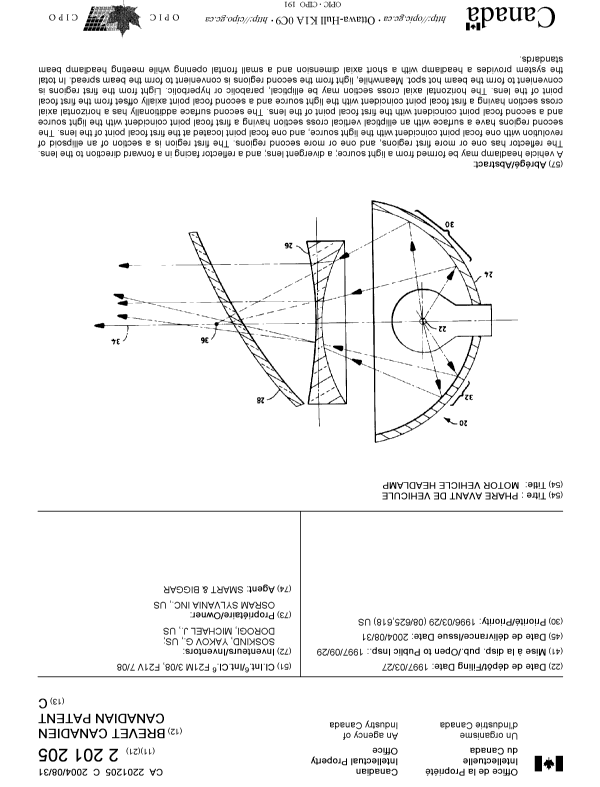 Canadian Patent Document 2201205. Cover Page 20040727. Image 1 of 1