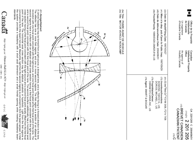 Document de brevet canadien 2201205. Page couverture 20040727. Image 1 de 1