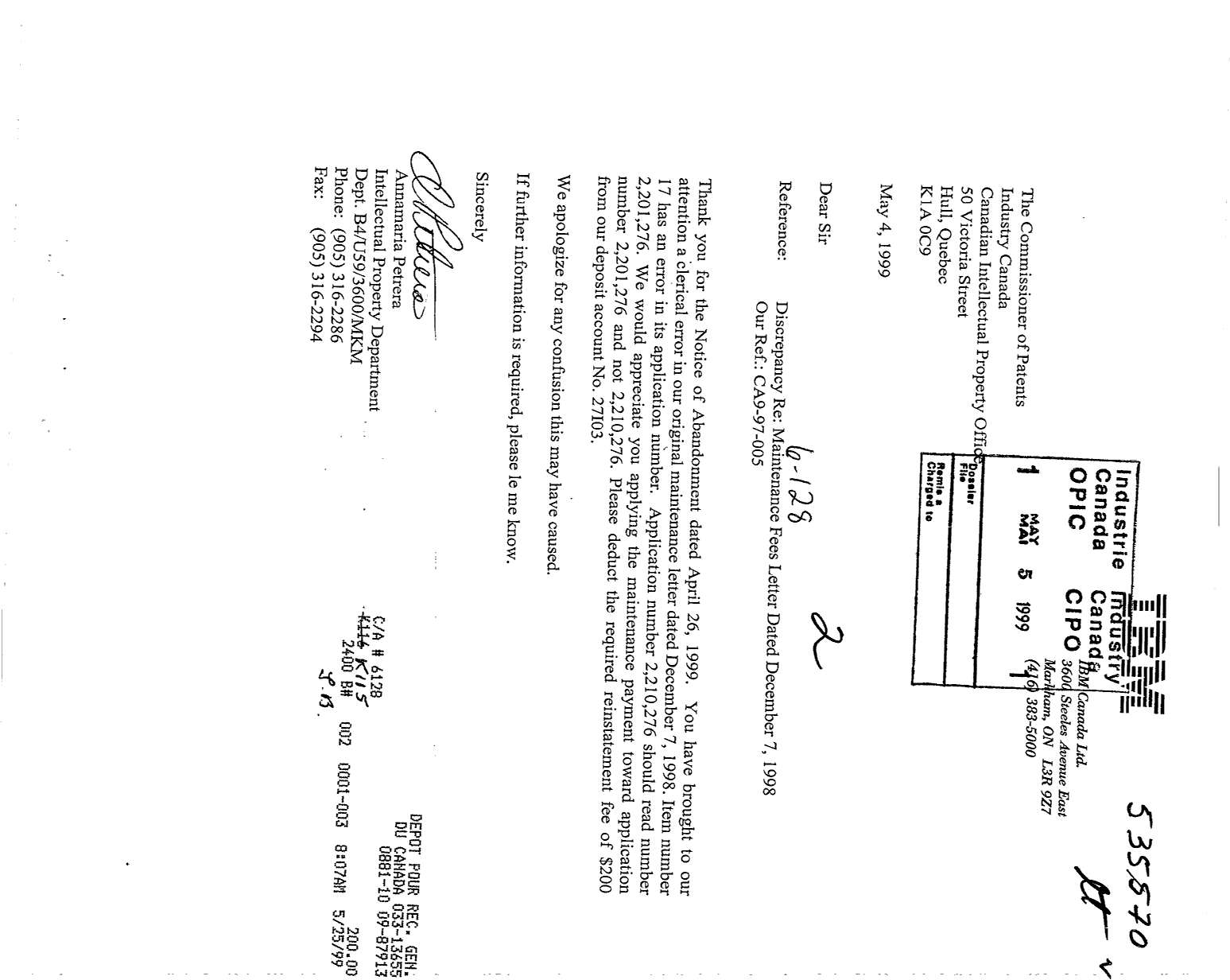Canadian Patent Document 2201276. Fees 19981205. Image 1 of 1