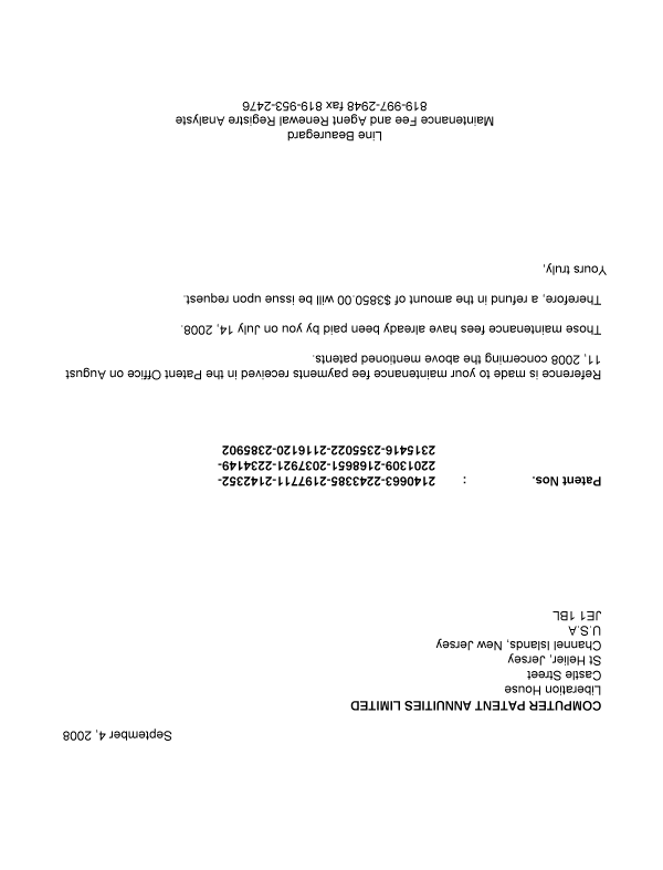 Canadian Patent Document 2201309. Correspondence 20080904. Image 1 of 1