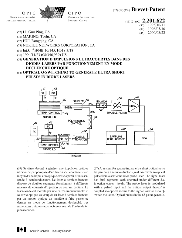Document de brevet canadien 2201622. Page couverture 20000816. Image 1 de 1