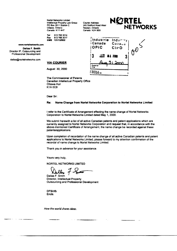 Document de brevet canadien 2201622. Cession 20000831. Image 1 de 2