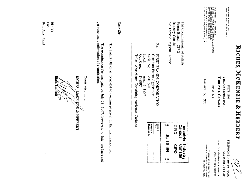 Document de brevet canadien 2201690. Poursuite-Amendment 19980115. Image 1 de 1