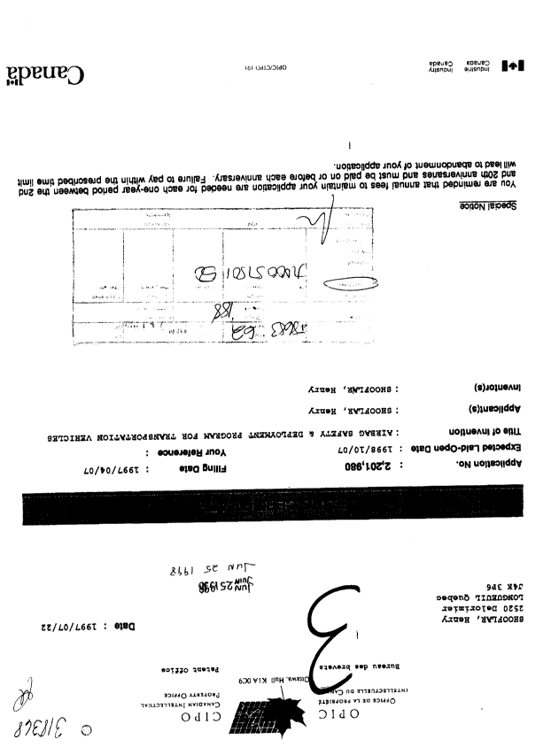 Document de brevet canadien 2201980. Taxes 19980625. Image 1 de 2