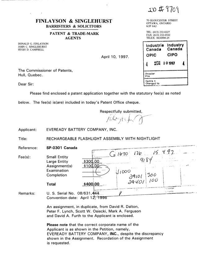 Canadian Patent Document 2202341. Assignment 19970410. Image 1 of 3