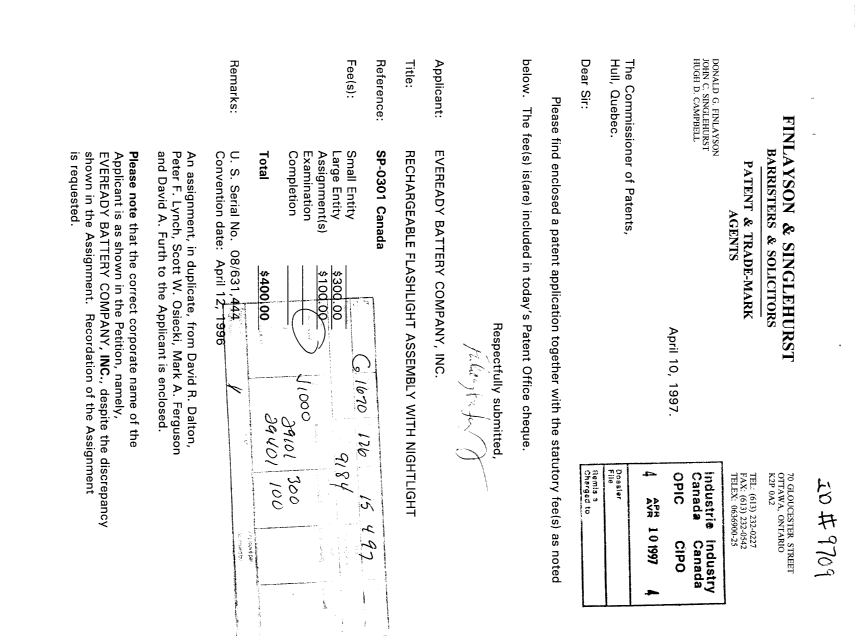 Document de brevet canadien 2202341. Cession 19970410. Image 1 de 3