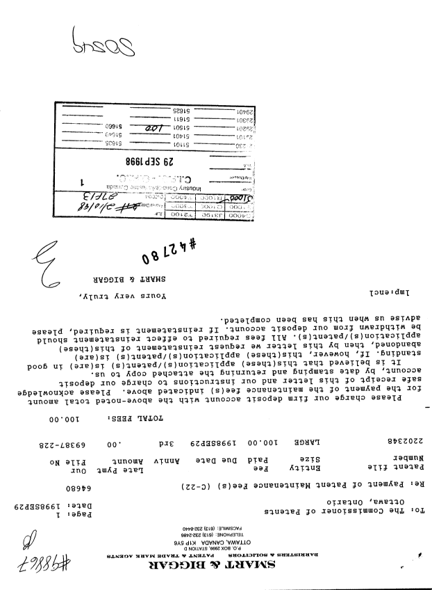 Canadian Patent Document 2202348. Fees 19980929. Image 1 of 1