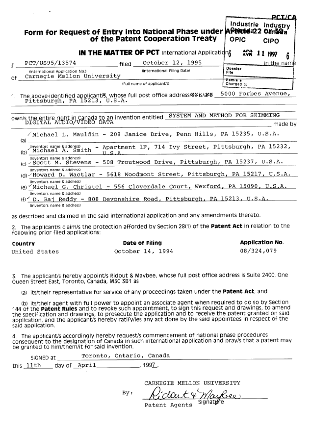 Document de brevet canadien 2202540. Cession 19970411. Image 2 de 3
