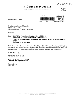 Document de brevet canadien 2202540. Correspondance 20040910. Image 1 de 1