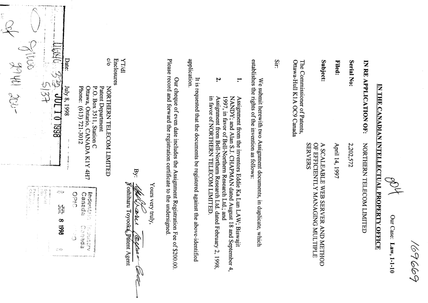 Document de brevet canadien 2202572. Cession 19980708. Image 1 de 8