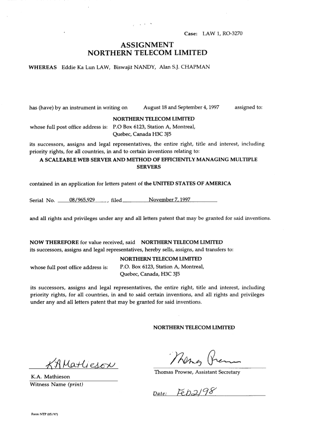 Document de brevet canadien 2202572. Cession 19980708. Image 8 de 8