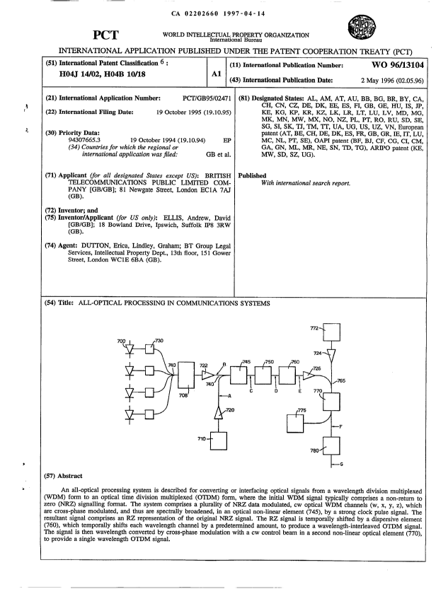Canadian Patent Document 2202660. Abstract 19970414. Image 1 of 1