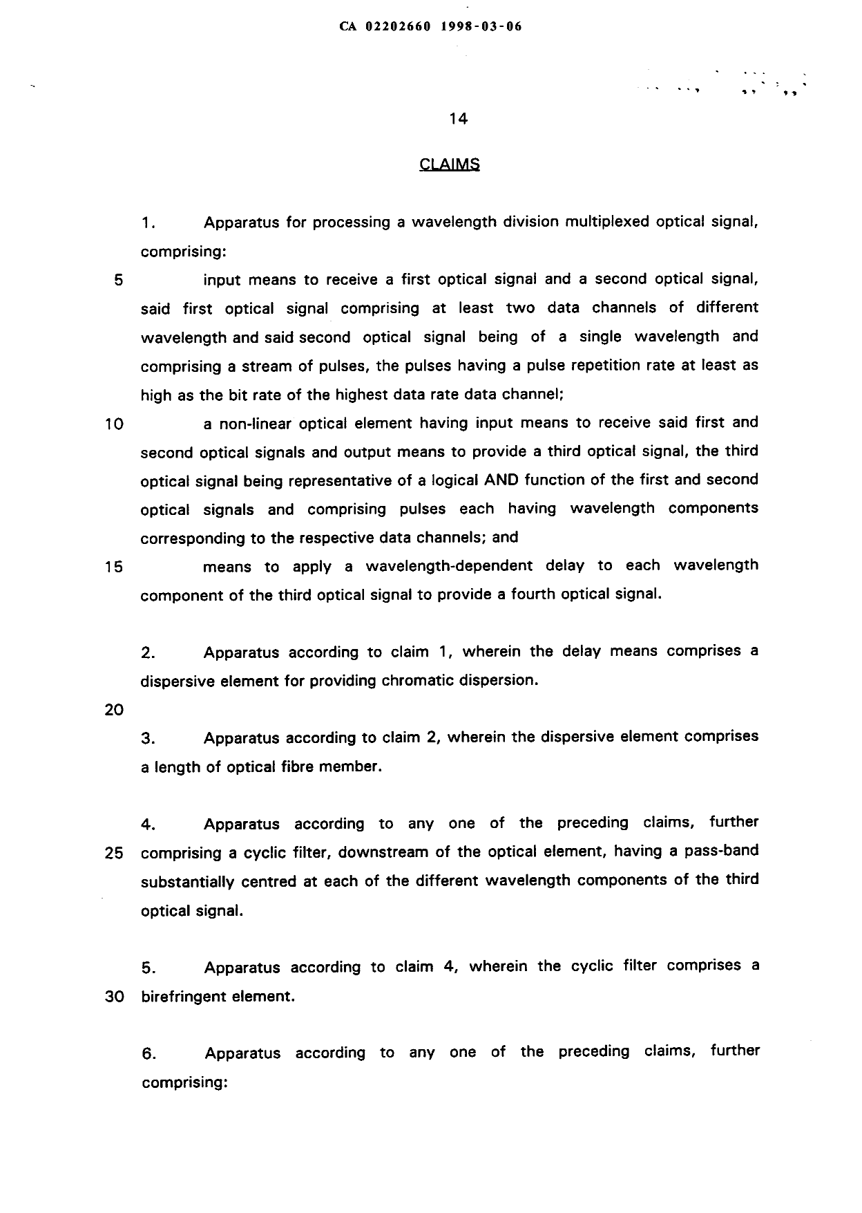 Document de brevet canadien 2202660. Revendications 19980306. Image 1 de 4