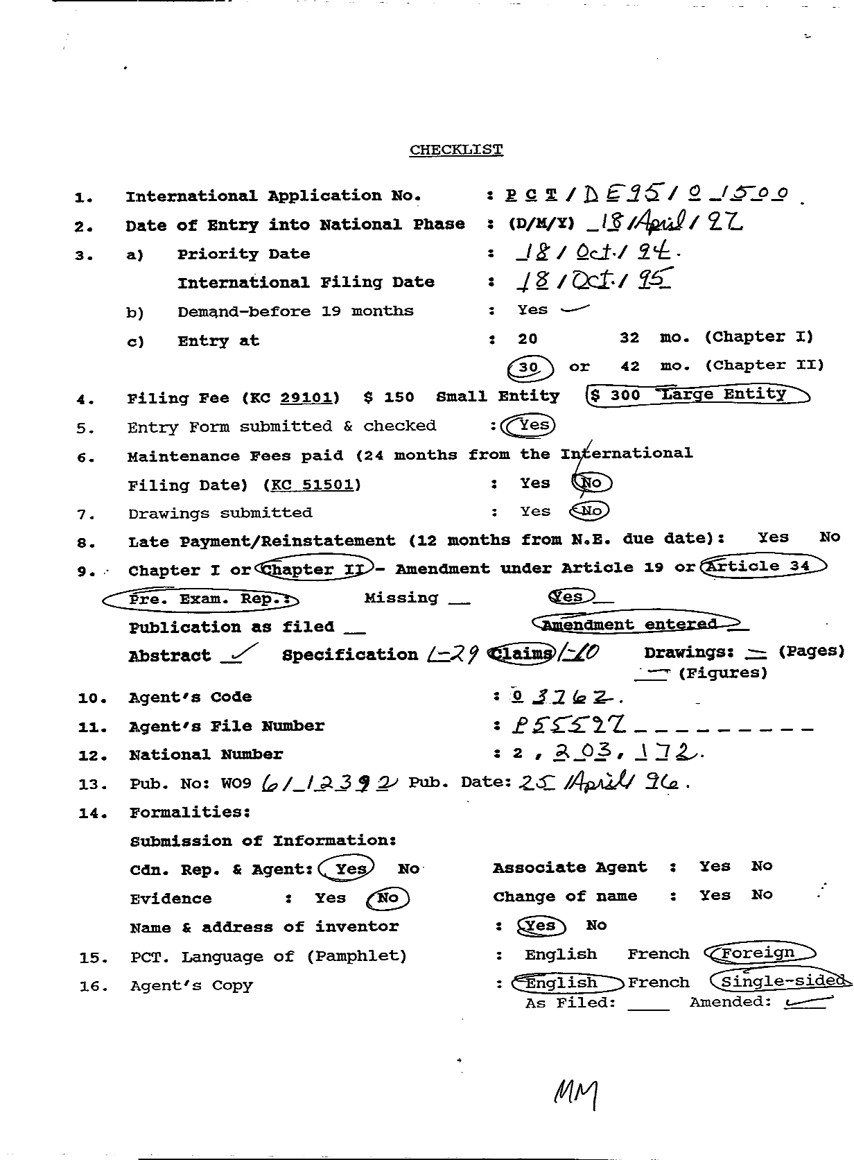 Document de brevet canadien 2203172. Cession 19970418. Image 1 de 21