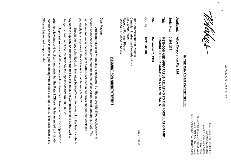 Canadian Patent Document 2203279. Prosecution-Amendment 20071207. Image 15 of 16