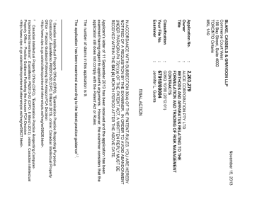 Document de brevet canadien 2203279. Poursuite-Amendment 20121215. Image 1 de 5