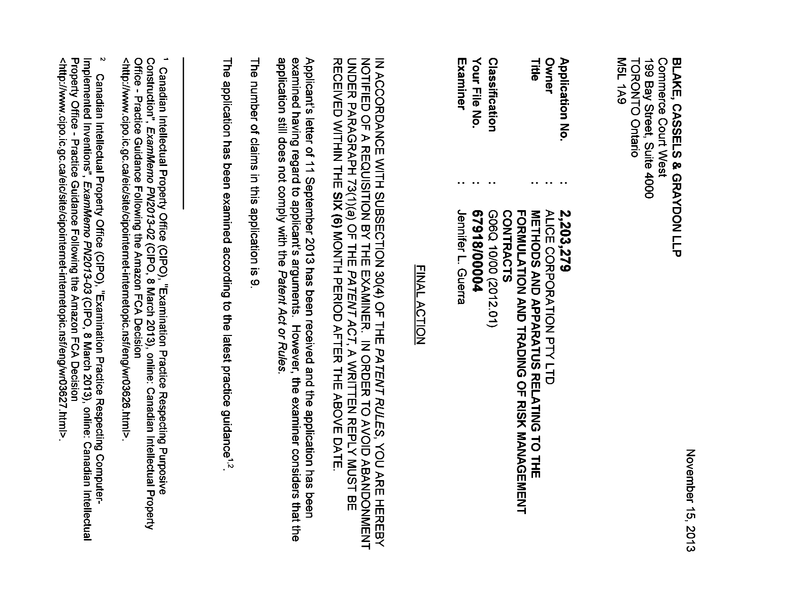 Canadian Patent Document 2203279. Prosecution-Amendment 20121215. Image 1 of 5