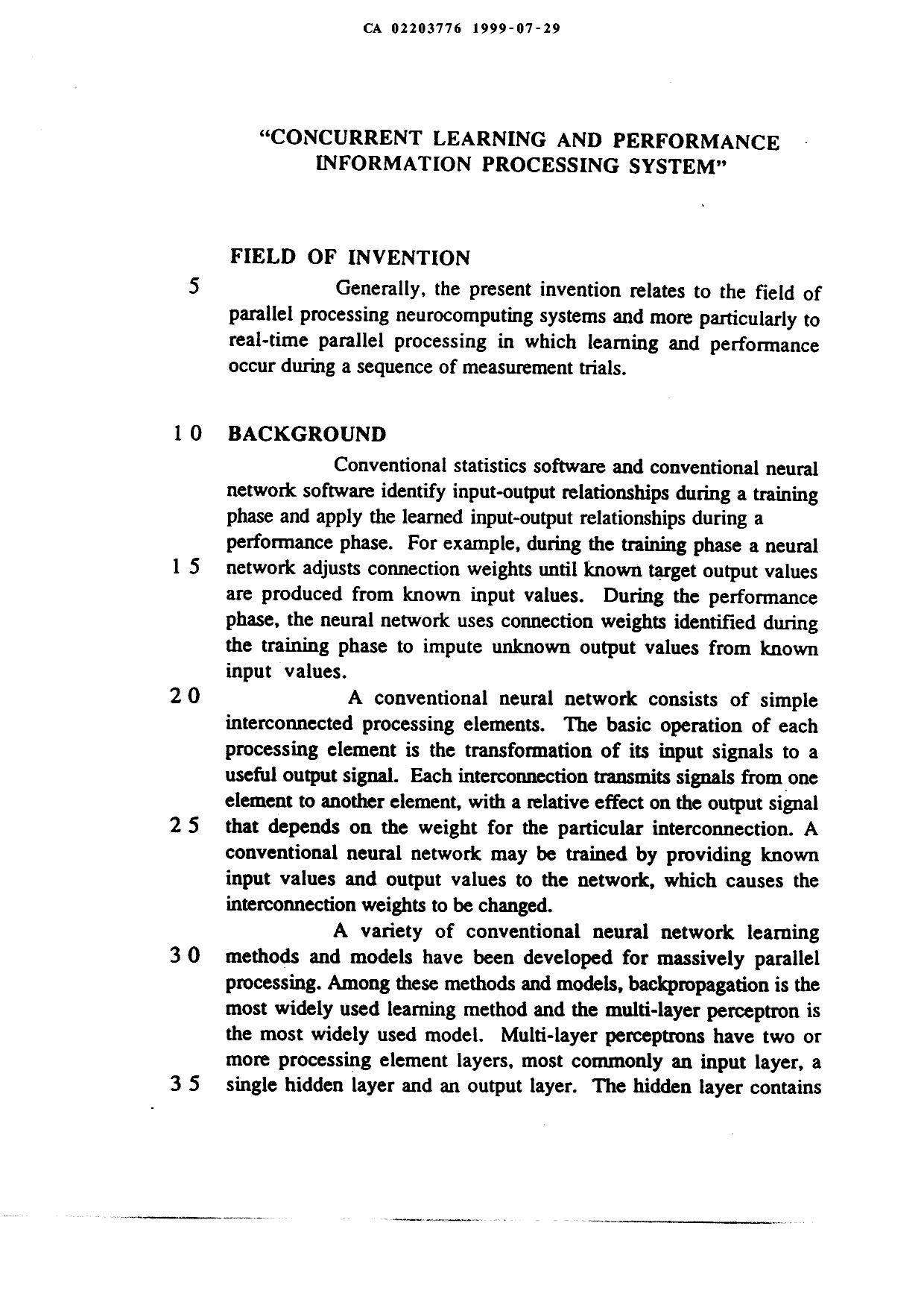 Document de brevet canadien 2203776. Description 19990729. Image 1 de 63