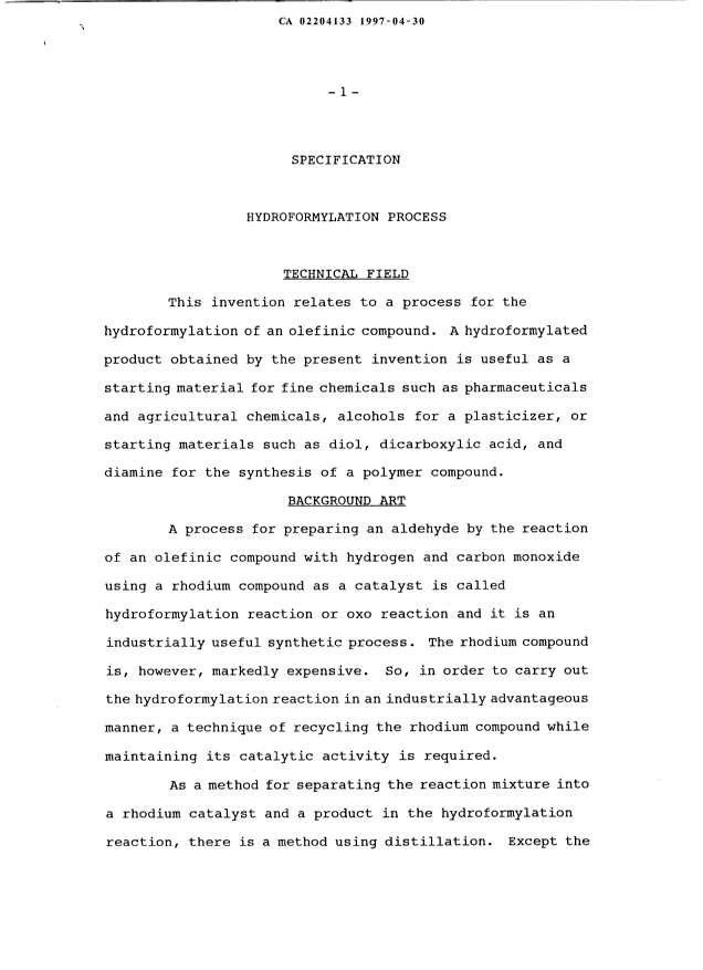 Canadian Patent Document 2204133. Description 19970430. Image 1 of 36
