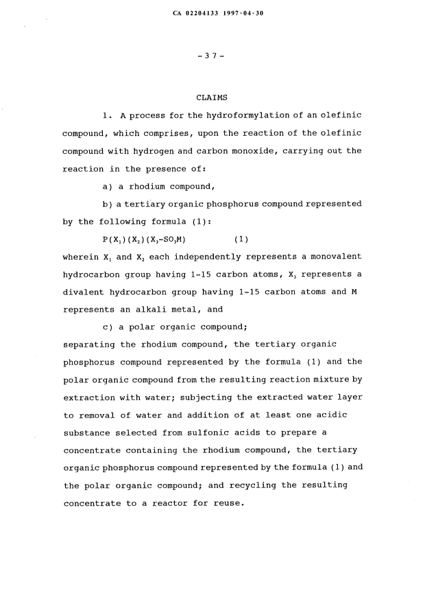 Document de brevet canadien 2204133. Revendications 19970430. Image 1 de 4