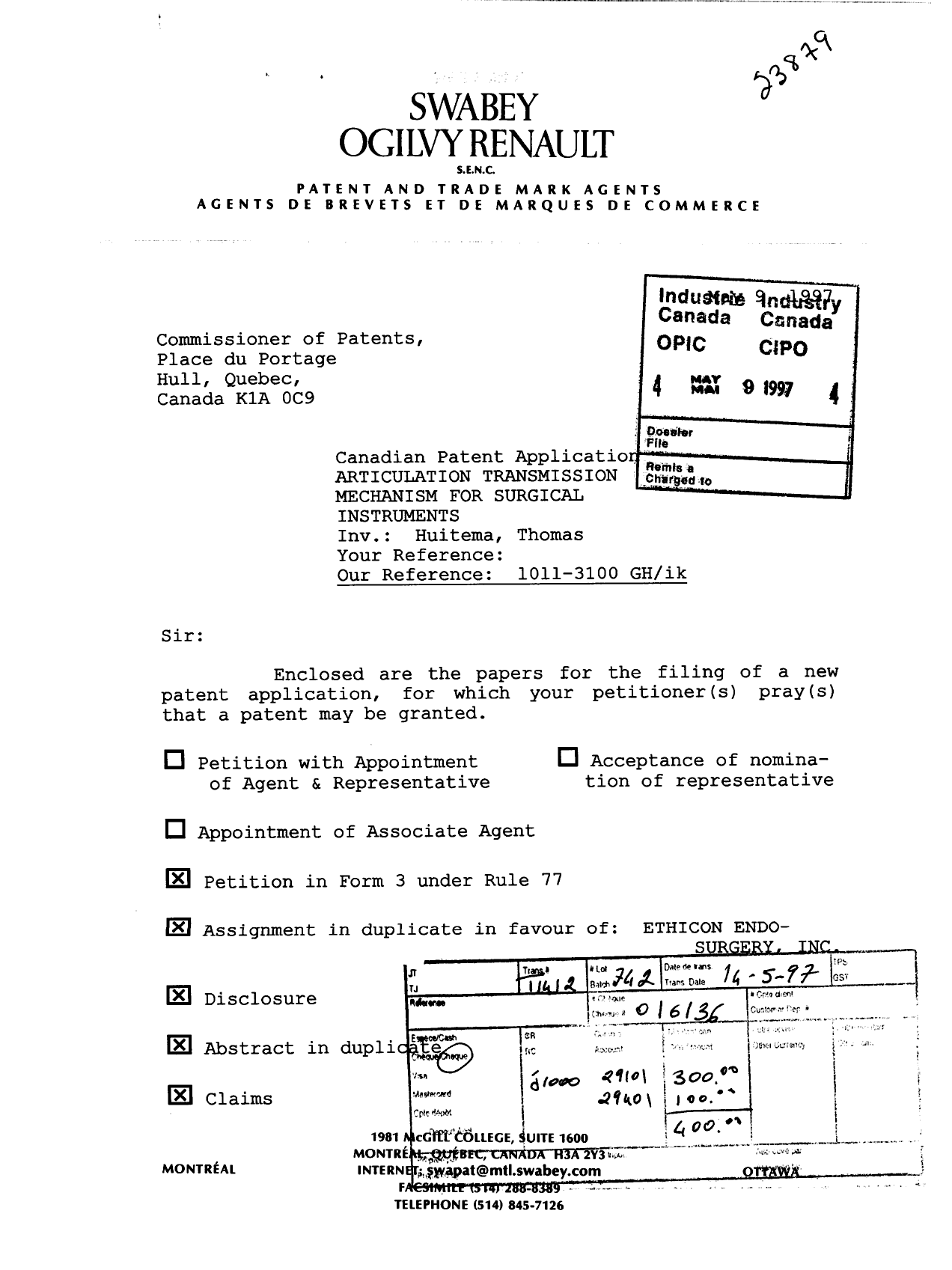 Document de brevet canadien 2204952. Cession 19970509. Image 1 de 8