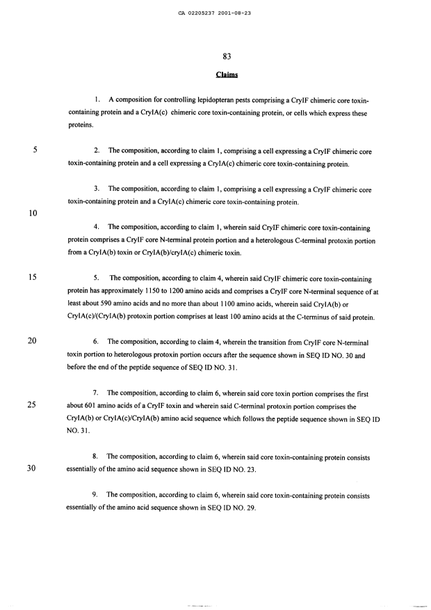 Document de brevet canadien 2205237. Revendications 20010823. Image 1 de 6