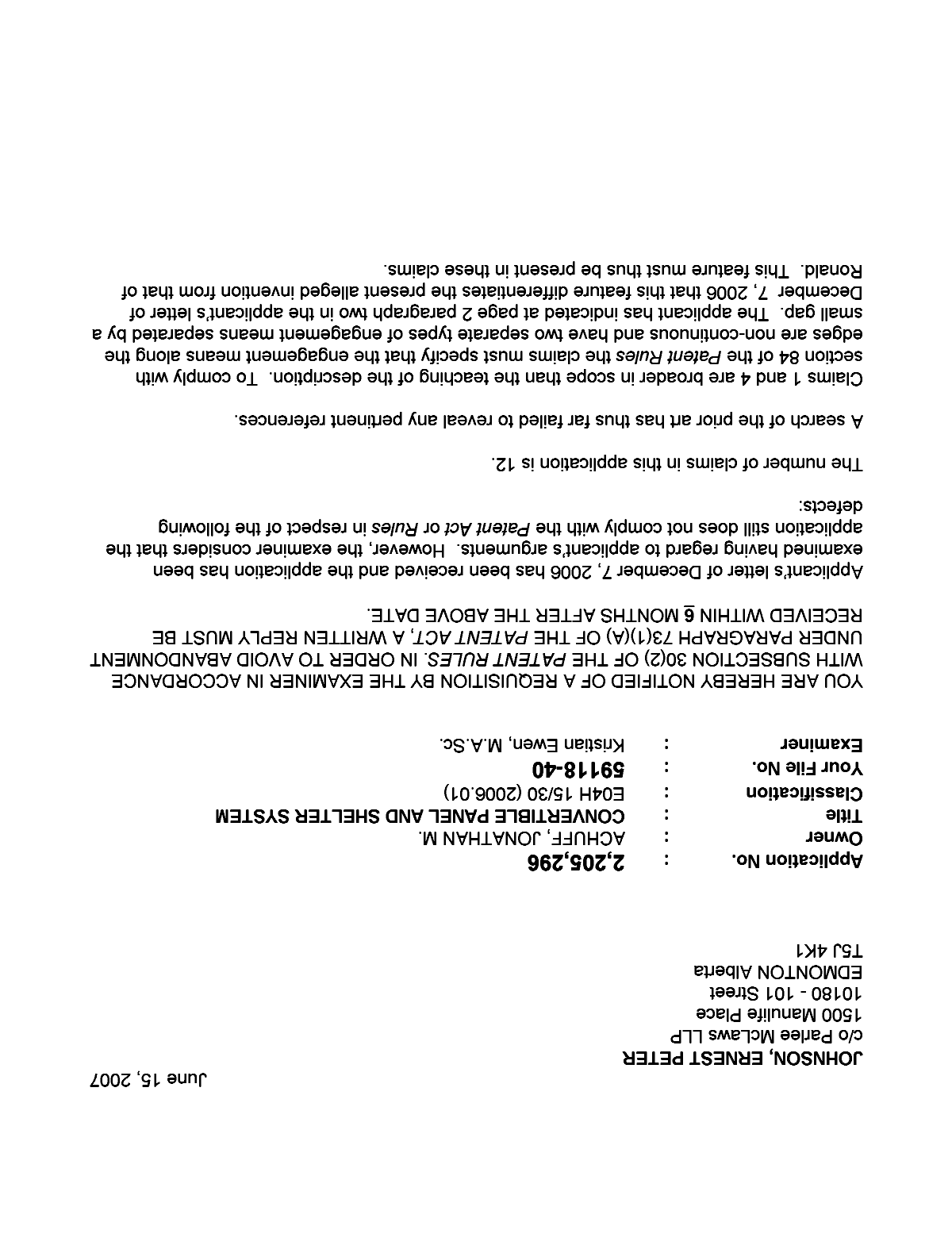 Canadian Patent Document 2205296. Prosecution-Amendment 20061215. Image 1 of 2