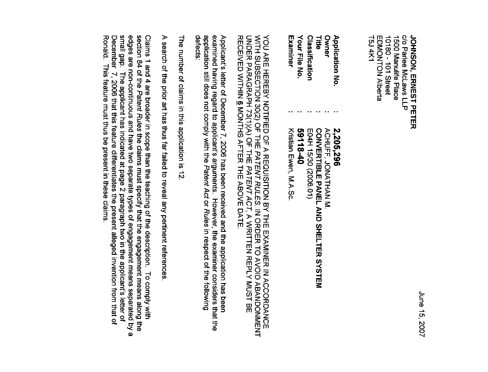 Document de brevet canadien 2205296. Poursuite-Amendment 20061215. Image 1 de 2
