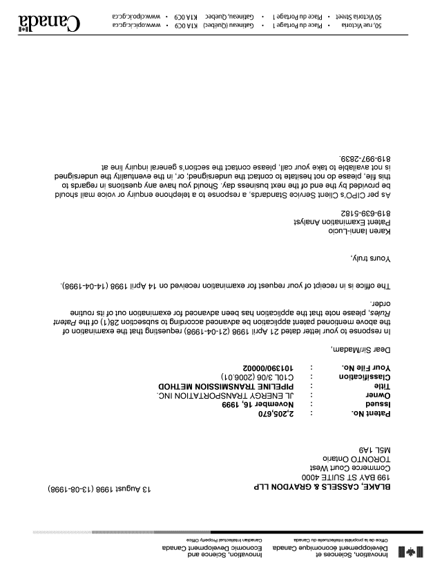 Canadian Patent Document 2205670. Correspondence 19971213. Image 1 of 1