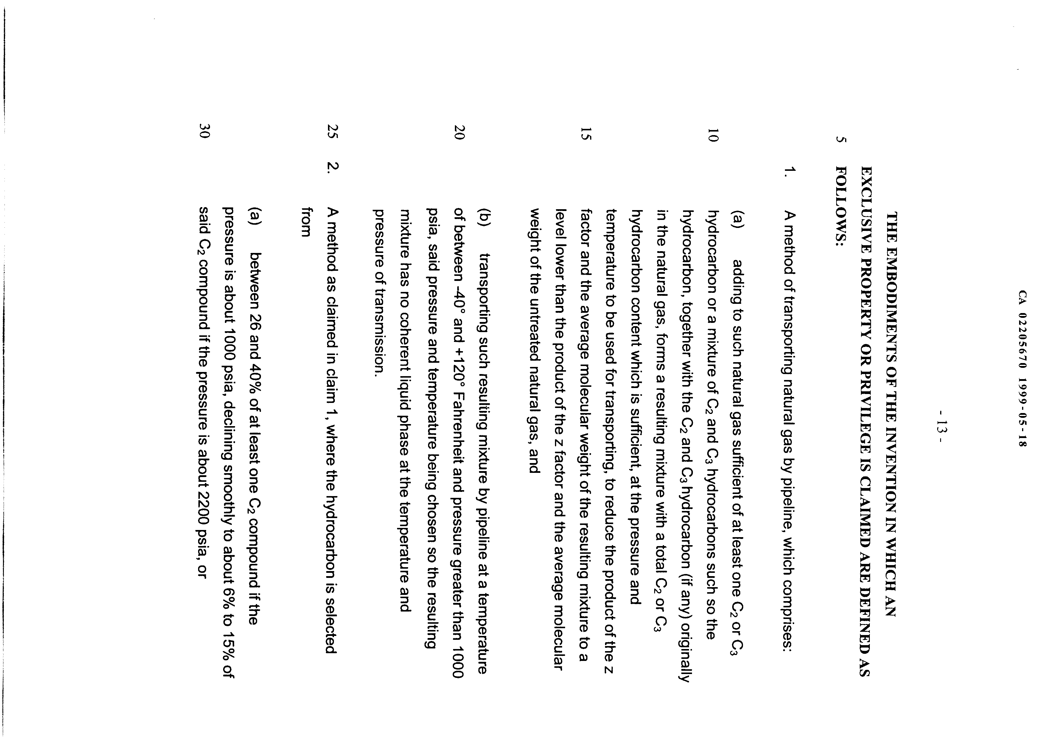 Canadian Patent Document 2205670. Claims 19981218. Image 1 of 3