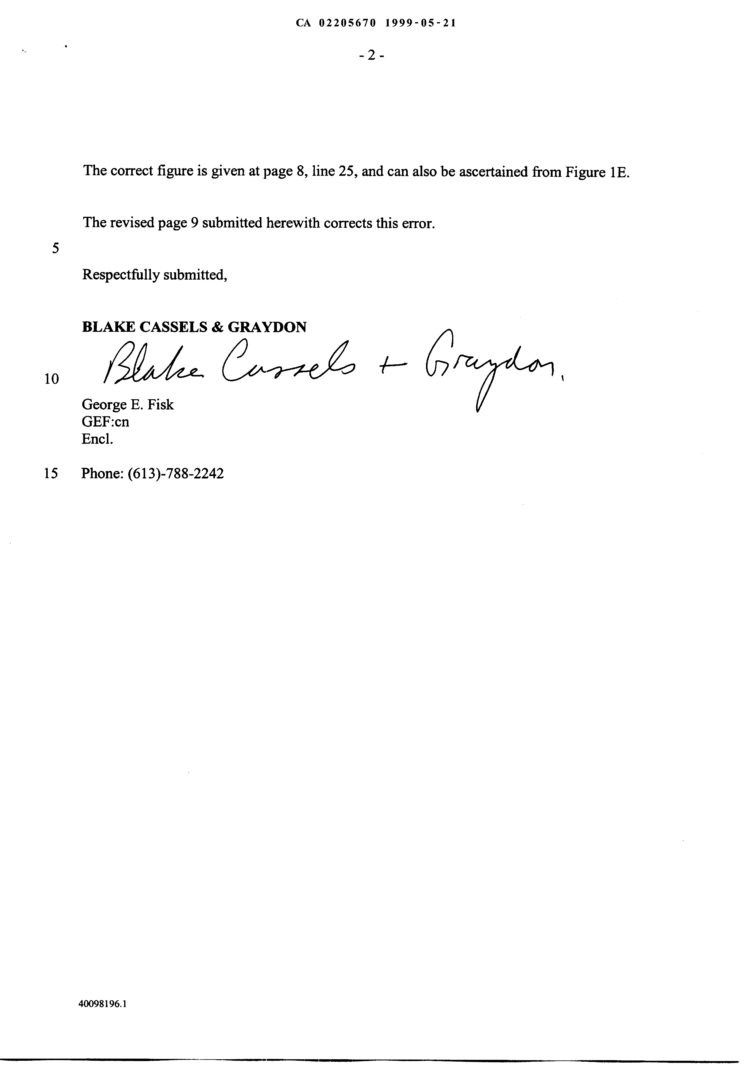 Document de brevet canadien 2205670. Poursuite-Amendment 19981221. Image 2 de 3