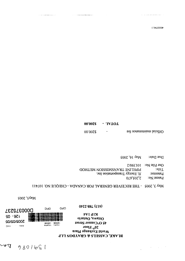Document de brevet canadien 2205670. Taxes 20041205. Image 2 de 2