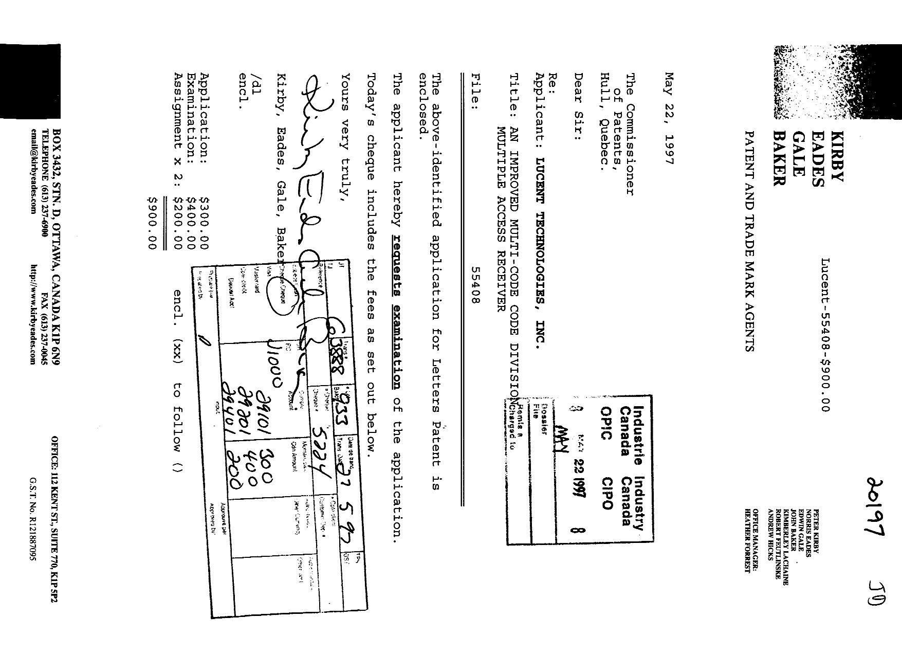 Document de brevet canadien 2205818. Cession 19970522. Image 1 de 22