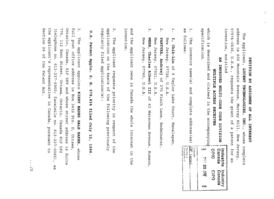 Document de brevet canadien 2205818. Cession 19970522. Image 2 de 22