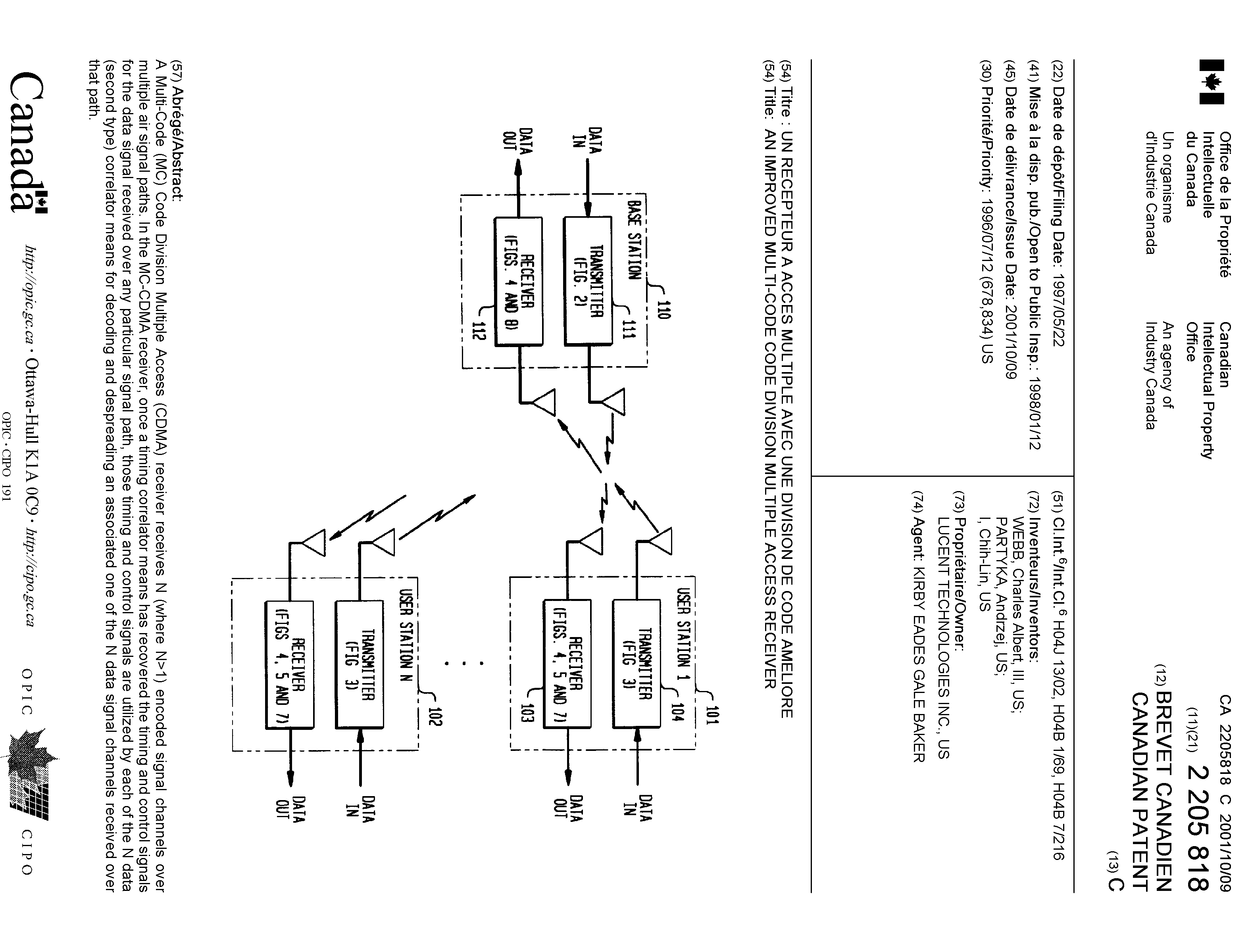 Canadian Patent Document 2205818. Cover Page 20010925. Image 1 of 1