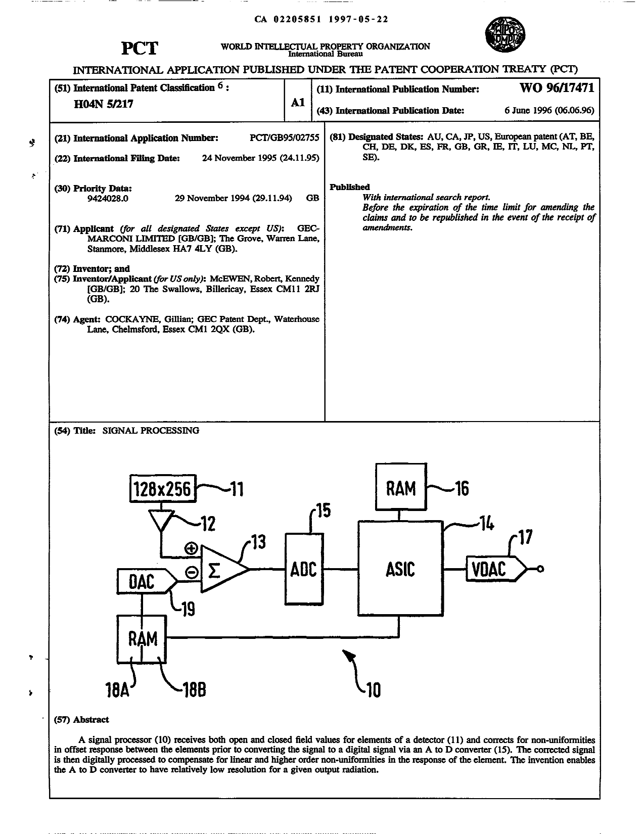 Document de brevet canadien 2205851. Abrégé 19970522. Image 1 de 1