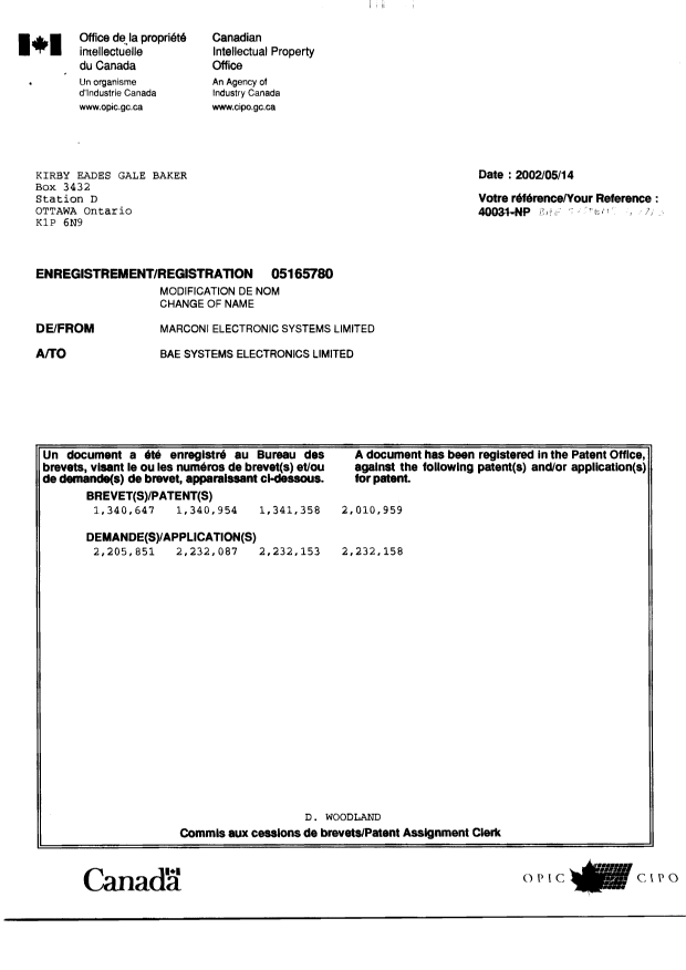 Document de brevet canadien 2205851. Cession 20020603. Image 2 de 2
