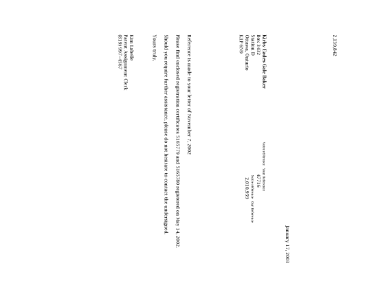 Document de brevet canadien 2205851. Correspondance 20030117. Image 1 de 1