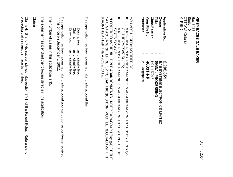 Document de brevet canadien 2205851. Poursuite-Amendment 20040401. Image 1 de 2