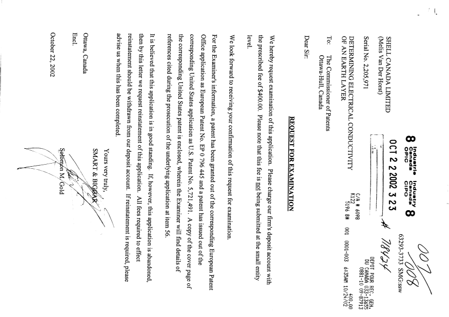Document de brevet canadien 2205971. Poursuite-Amendment 20021022. Image 1 de 1