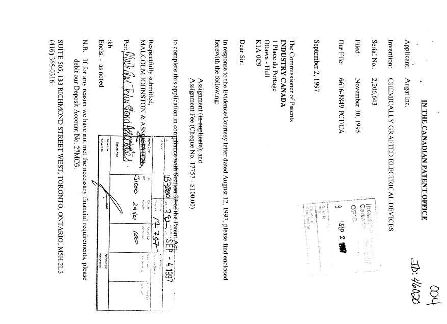 Document de brevet canadien 2206643. Cession 19970902. Image 1 de 6