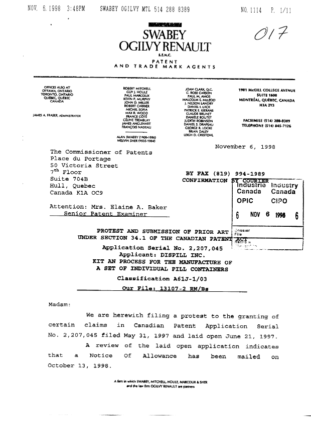 Document de brevet canadien 2207045. Poursuite-Amendment 19981106. Image 1 de 11