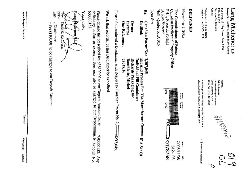 Canadian Patent Document 2207045. Prosecution-Amendment 20041208. Image 1 of 6